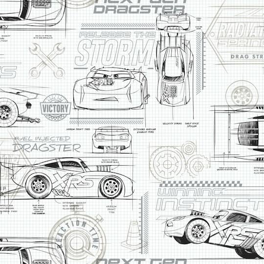 RMK11804WP 198 x 20.5 x 0.025 in. Disney & Pixar Cars Schematic Peel & Stick Wallpaper for Kids, Gray